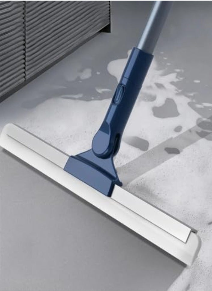 XVersion Rubber Floor Scrubber with Long Handle, 180° Rotatable Shower Scrubber for Walls, Tiles, Concrete, Wood Floors, Glass & Windows  50cm x 110cm Dark Blue  - Image 1