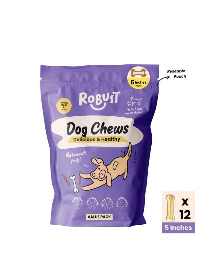 ROBUST Long Lasting All-Natural Dog Chew Bones - 5 Inches (12Units) | Premium Compressed Rawhide Chews For Small, Medium & Large Dogs | Healthy & Digestible Rawhide Bones To Improve Oral Health  - Image 2