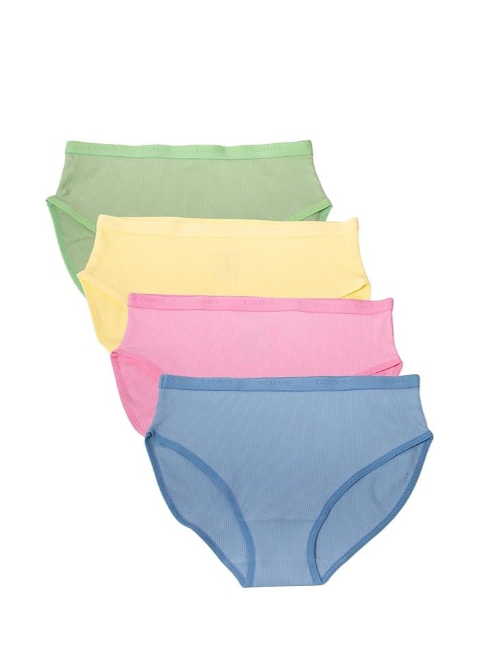 COLORS Cotton bikini panties for women with ribbed design - pack of 4 pieces - multi-colored - Image 1