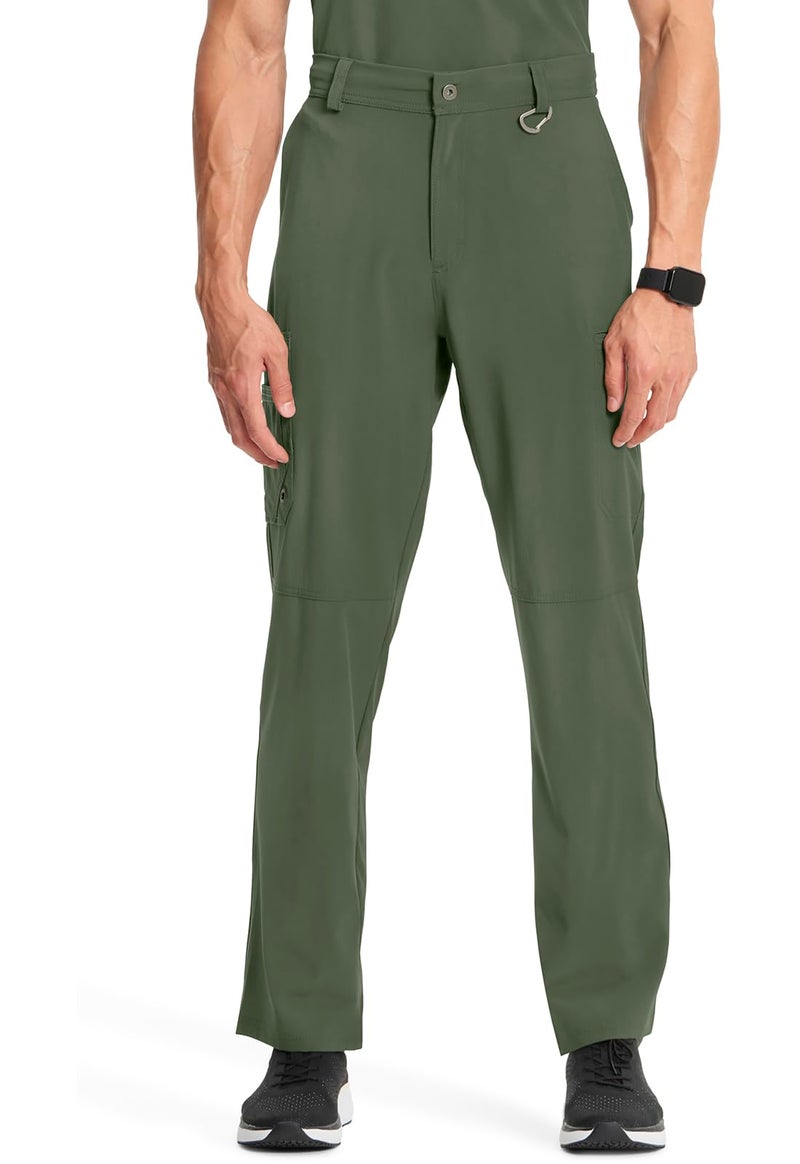 Cherokee Infinity Men Scrub Pants, 6 Pockets, Tapered Leg with Zip Fly Front and Inside Functional Drawstring Cargo - CK200A, M, Olive