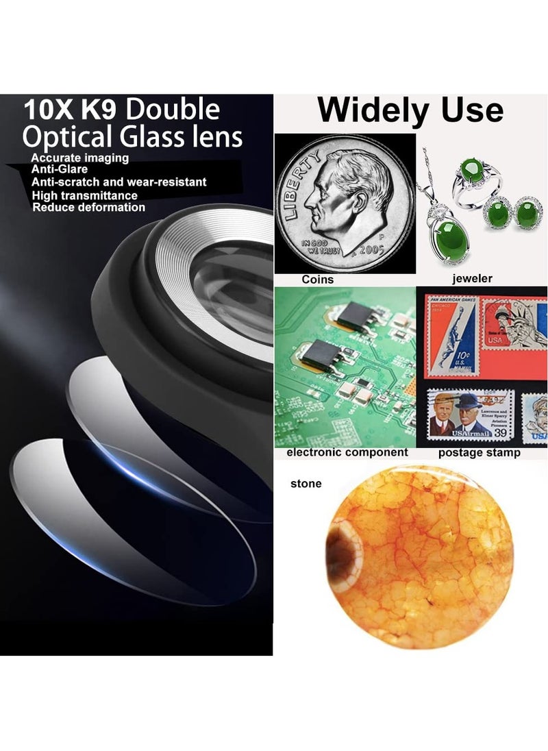 SYOSI - Handheld Jewelers Loupe with Scale Multi Function 10X USB Rechargeable Coin Magnifier with UV Light and LED Light Magnifying Glass Loop with Touch Brightness Adjustable Light for Jewelry Diamonds - Image 1