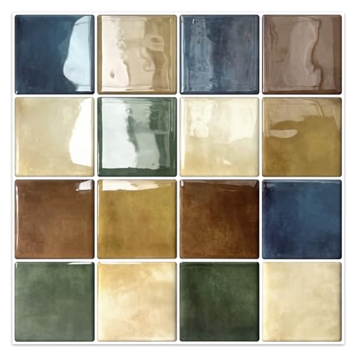 DEWOO Colorful Peel and Stick Backsplash Tiles Kitchen Bathroom Square Self Adhesive Wall Tile Checkerboard Checkered Stickers,Multicolor (10-Sheet, 12"×12") - Image 1