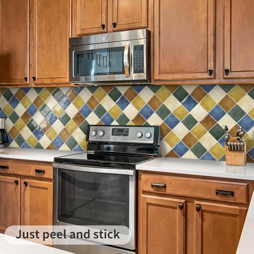 DEWOO Colorful Peel and Stick Backsplash Tiles Kitchen Bathroom Square Self Adhesive Wall Tile Checkerboard Checkered Stickers,Multicolor (10-Sheet, 12"×12") - Image 4