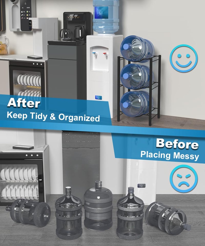 Mocomax 5 Gallon Water Jug Rack - 3 Tier Detachable Bottle Holder Storage Organizer Shelf, Heavy Duty Dispenser Stand for Kitchen, Office, Home, Black - Image 2