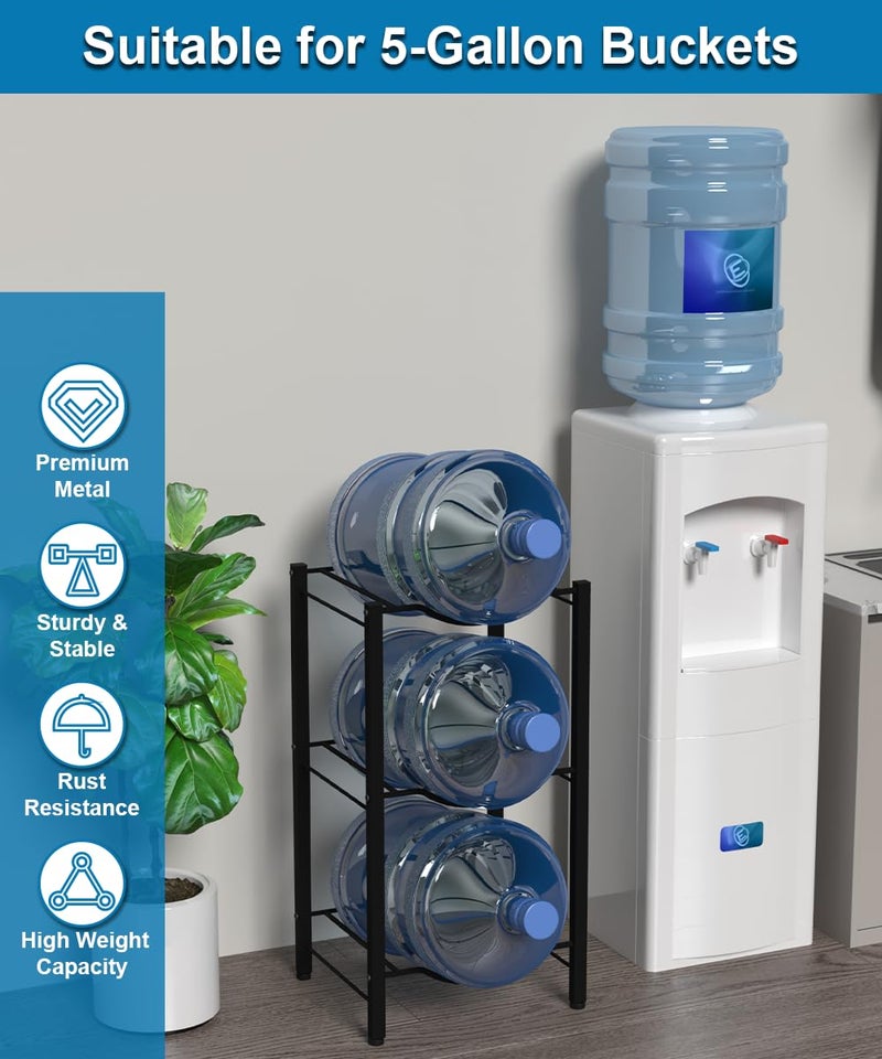 Mocomax 5 Gallon Water Jug Rack - 3 Tier Detachable Bottle Holder Storage Organizer Shelf, Heavy Duty Dispenser Stand for Kitchen, Office, Home, Black - Image 3