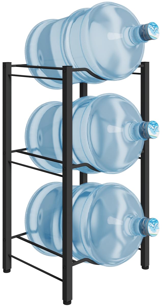 Mocomax 5 Gallon Water Jug Rack - 3 Tier Detachable Bottle Holder Storage Organizer Shelf, Heavy Duty Dispenser Stand for Kitchen, Office, Home, Black - Image 1