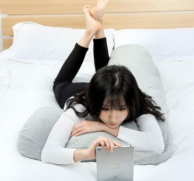 Texlux Full Body Pregnancy Pillow, L Shaped Maternity Pillow for Pregnant Women and Back Pain Great for Anyone-Grey - Image 3