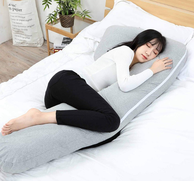 Texlux Full Body Pregnancy Pillow, L Shaped Maternity Pillow for Pregnant Women and Back Pain Great for Anyone-Grey - Image 1
