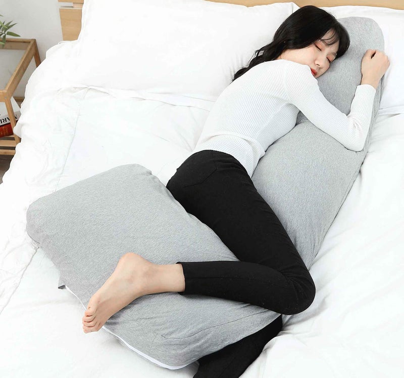Texlux Full Body Pregnancy Pillow, L Shaped Maternity Pillow for Pregnant Women and Back Pain Great for Anyone-Grey - Image 2