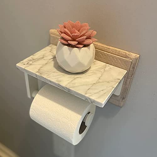 Gypie Toilet Paper Holder with Natural Marble Shelf, 304 Stainless Steel Screw Wall Mounted, Tissue Roll Paper Holder Dispenser for Bathroom Washroom White - Image 2
