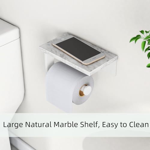 Gypie Toilet Paper Holder with Natural Marble Shelf, 304 Stainless Steel Screw Wall Mounted, Tissue Roll Paper Holder Dispenser for Bathroom Washroom White - Image 5