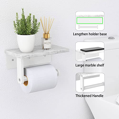 Gypie Toilet Paper Holder with Natural Marble Shelf, 304 Stainless Steel Screw Wall Mounted, Tissue Roll Paper Holder Dispenser for Bathroom Washroom White - Image 3