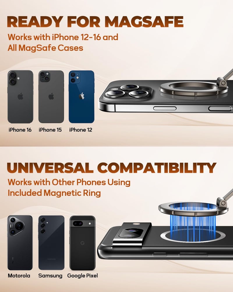 UBeesize Magsafe Phone Ring Stand, Portable Magnetic Phone Grip and Double Side Holder for Desk, Travel, Kitchen, Gym, Kickstand for iPhone 17/16/15/14/13/12 Series Case All Phones - Image 4