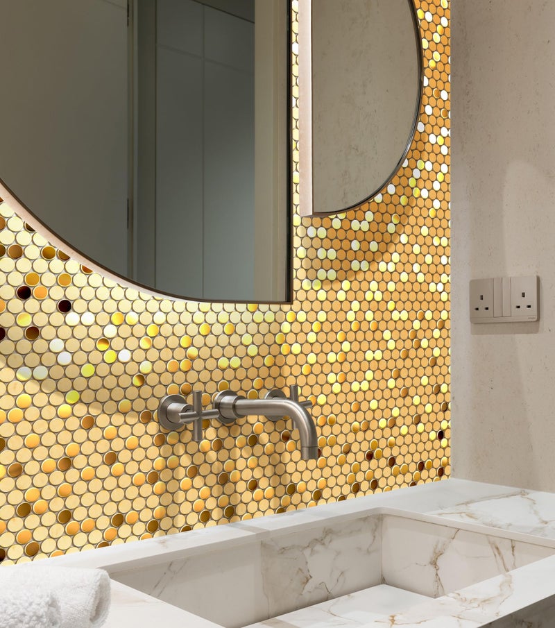 Blujellyfish Gold Backsplash Tile Penny Round Mosaics 3/4" Golden Stainless Steel Tiles for Wall Backsplash Shower Floor (Box of 5 Sheets) - Image 3