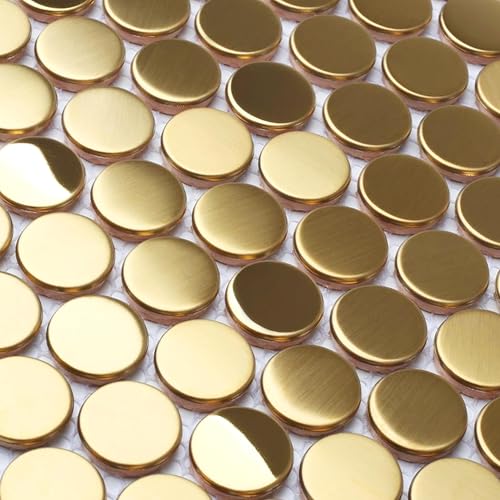 Blujellyfish Gold Backsplash Tile Penny Round Mosaics 3/4" Golden Stainless Steel Tiles for Wall Backsplash Shower Floor (Box of 5 Sheets) - Image 2
