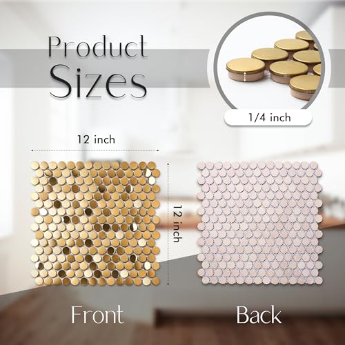 Blujellyfish Gold Backsplash Tile Penny Round Mosaics 3/4" Golden Stainless Steel Tiles for Wall Backsplash Shower Floor (Box of 5 Sheets) - Image 4