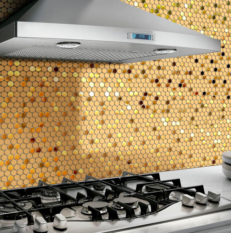 Blujellyfish Gold Backsplash Tile Penny Round Mosaics 3/4" Golden Stainless Steel Tiles for Wall Backsplash Shower Floor (Box of 5 Sheets) - Image 5