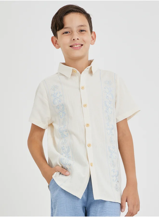 ستايلي Styli Embroidered Spread Collar Buttoned Shirt
