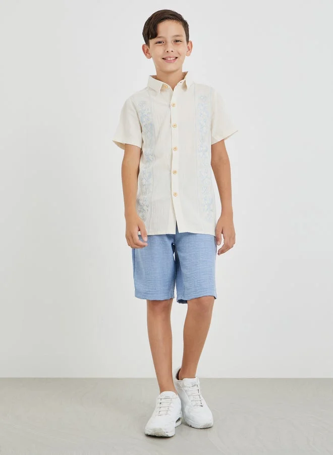 Styli Embroidered Spread Collar Buttoned Shirt