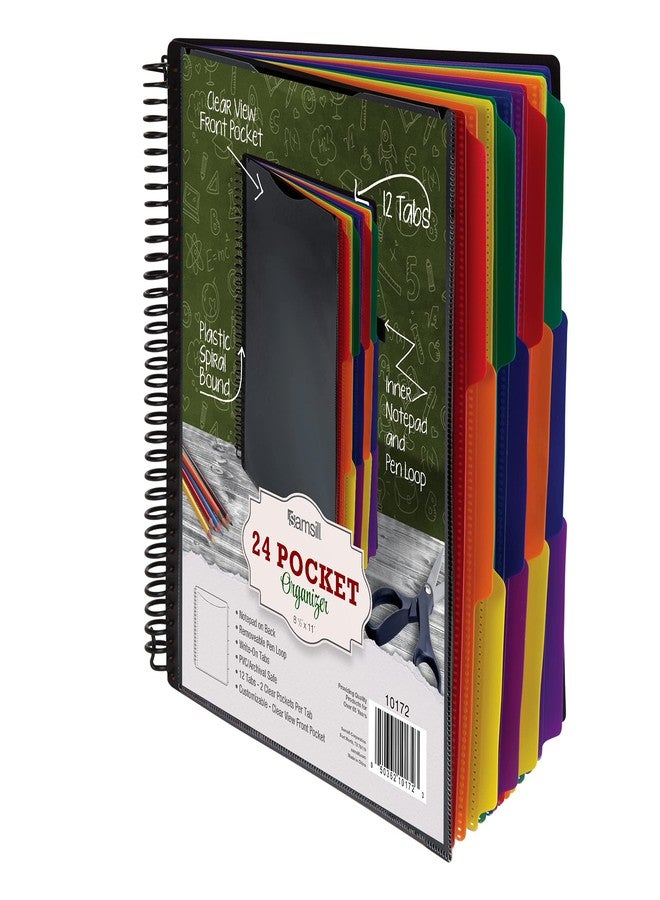Samsill Deluxe 24 Pocket Spiral Project Organizer with 12 Dividers, Refillable Notepad, Customizable Front Cover, Erasable Write On Tabs in Assorted Colors, Plastic Folders with Pockets - Image 4