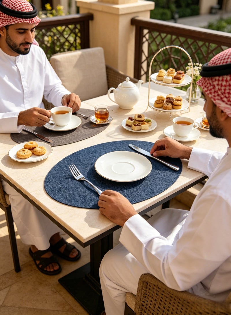 Anna 4-Pack 35cm Round PVC Bamboo Weave Heat-Resistant Non-Slip Placemats - Waterproof and Stain-Resistant Table Mats for Dining at Home and Outdoor Gatherings - Image 2