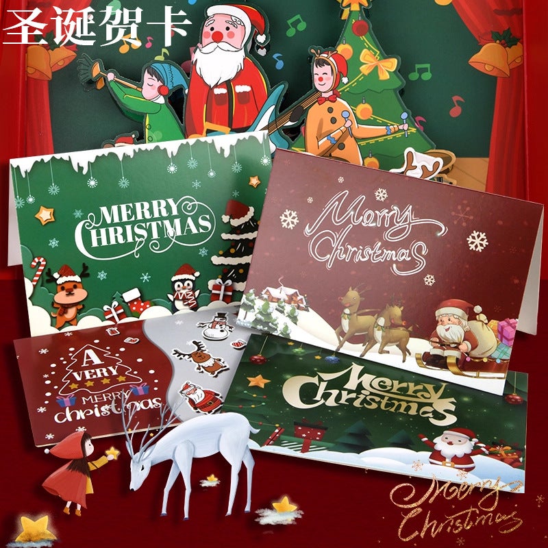 Christmas Greeting Card Christmas Gift Cute Cartoon Small Card Kidsren'S Handwritten Blessing Postcard Christmas Eve Card Paper - Image 2