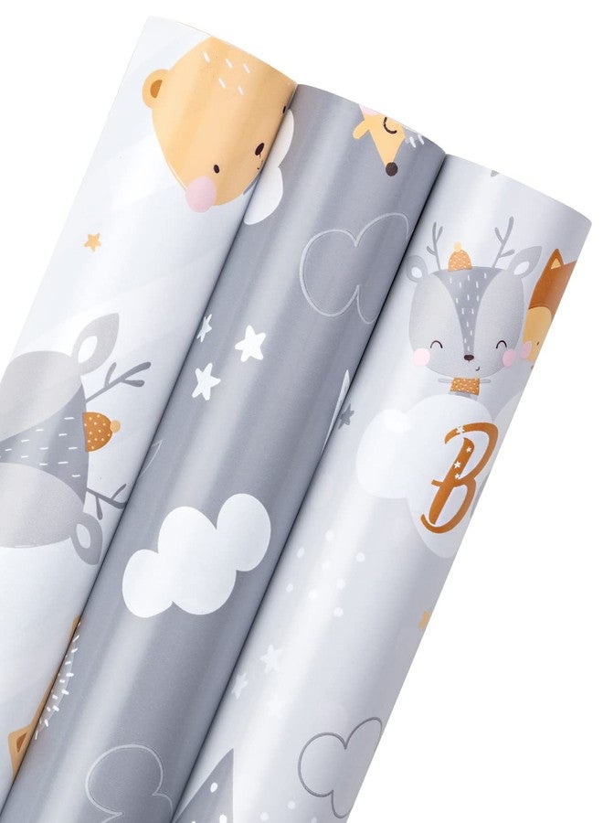 WRAPAHOLIC Reversible Baby Shower Wrapping Paper Roll - Mini Roll - 3 Rolls - 17 Inch X 120 Inch Per Roll - Cute Hedgehog, Animals & Baby Lettering - Image 3