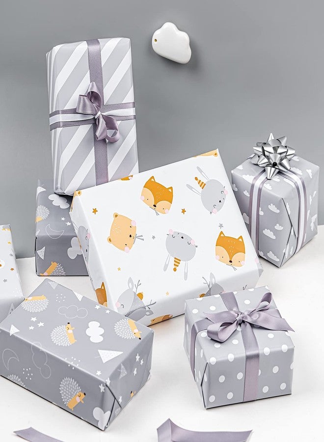 WRAPAHOLIC Reversible Baby Shower Wrapping Paper Roll - Mini Roll - 3 Rolls - 17 Inch X 120 Inch Per Roll - Cute Hedgehog, Animals & Baby Lettering - Image 5