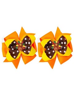 HOXIEYA 2PCS Thanksgiving Turkey Hair Bows for Girls Cute Bow Clip Thanksgiving Hair Accessories Oange Bows Turkey Alligator Clips for Babies Toddlers Accessories Teens Gifts (Oange Turkey)  - Image 1