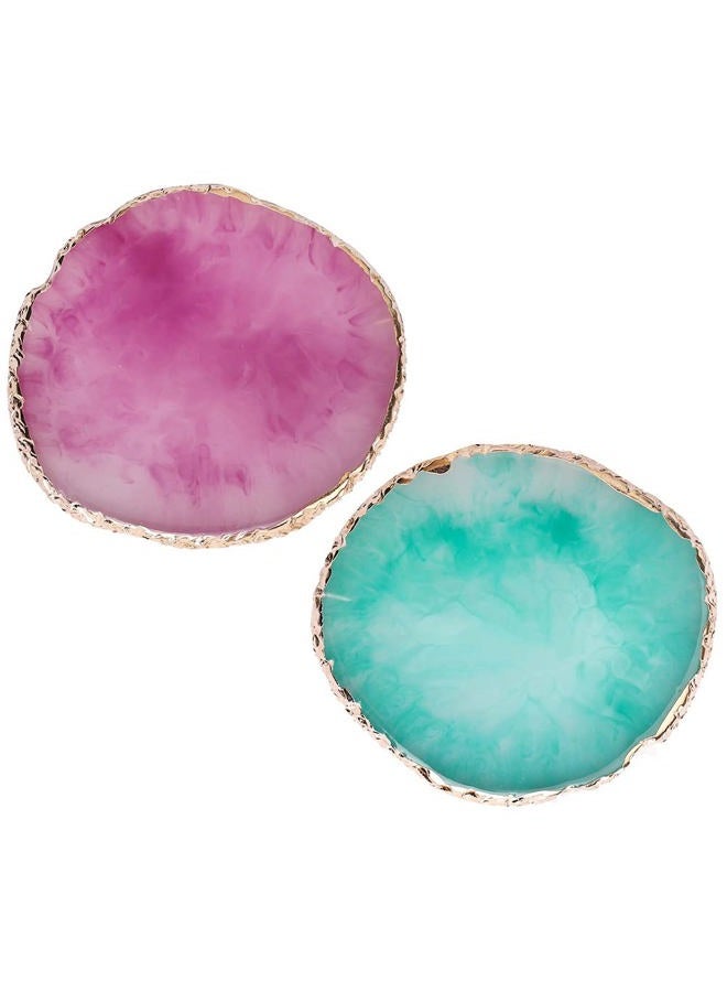 Pengxiaomei 2 Pcs Resin Nail Art Palette, Nail Art Painting Palettes Gold Edge Nail Holder Nail Art Display Board - Image 2