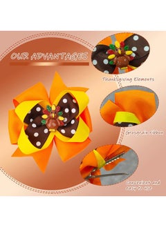 HOXIEYA 2PCS Thanksgiving Turkey Hair Bows for Girls Cute Bow Clip Thanksgiving Hair Accessories Oange Bows Turkey Alligator Clips for Babies Toddlers Accessories Teens Gifts (Oange Turkey)  - Image 3