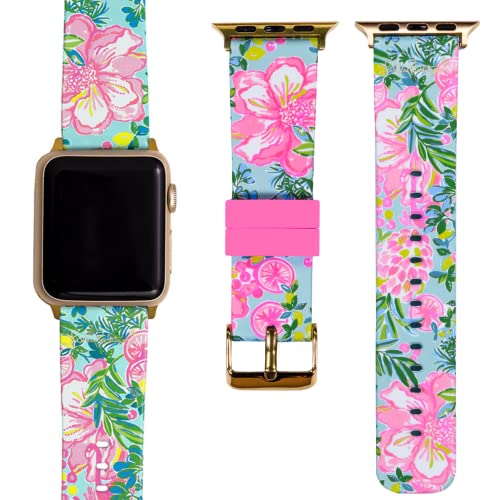 Lilly Pulitzer Silicone Watch Band Sized to Fit 38mm & 40mm Smartwatches, Compatible with Apple Watch Series 1-6 and SE, Fruity Flamingo - Image 1
