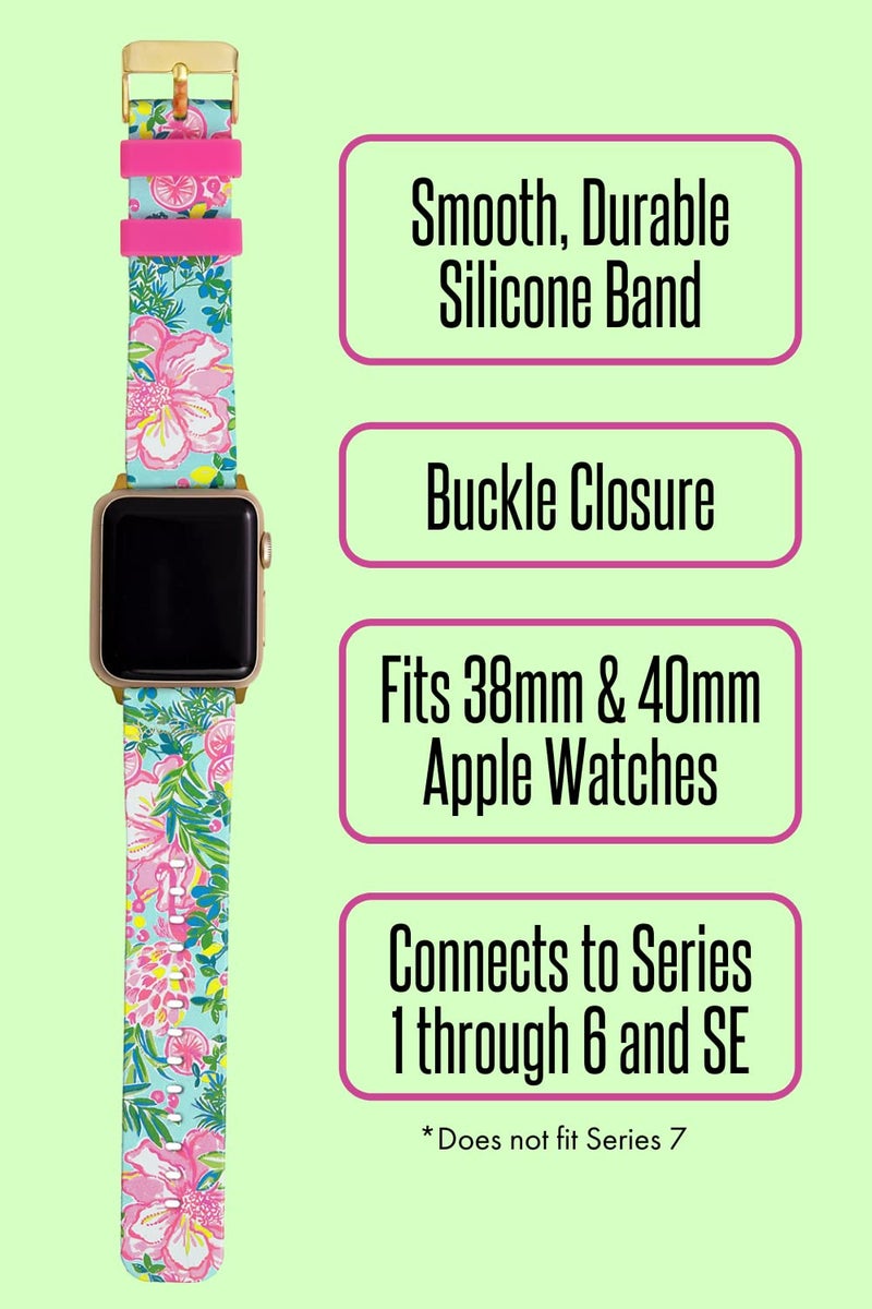 Lilly Pulitzer Silicone Watch Band Sized to Fit 38mm & 40mm Smartwatches, Compatible with Apple Watch Series 1-6 and SE, Fruity Flamingo - Image 3