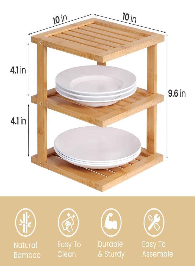 Danfoxer 2 Pack Bamboo Corner Shelf,3 Tier Kitchen Cabinet Organizer for Plates and Dishes,Pantry Storage and Spice Rack（Natural） - Image 4