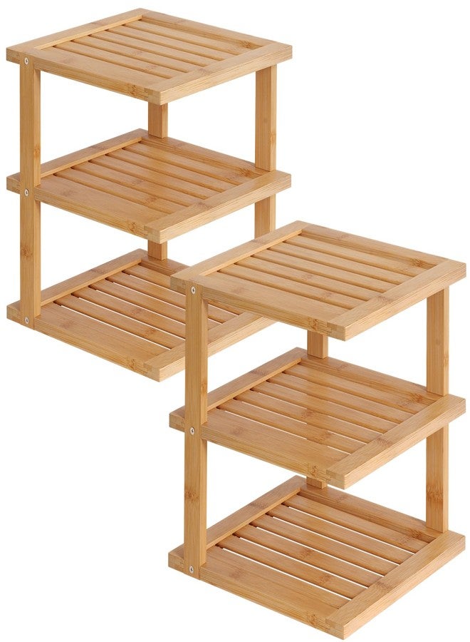 Danfoxer 2 Pack Bamboo Corner Shelf,3 Tier Kitchen Cabinet Organizer for Plates and Dishes,Pantry Storage and Spice Rack（Natural） - Image 1