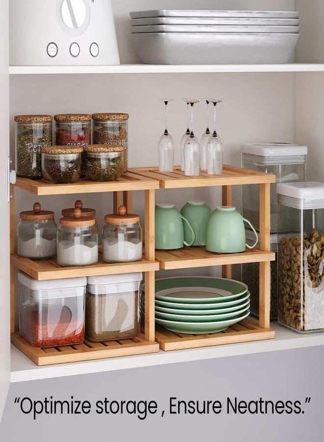 Danfoxer 2 Pack Bamboo Corner Shelf,3 Tier Kitchen Cabinet Organizer for Plates and Dishes,Pantry Storage and Spice Rack（Natural） - Image 5