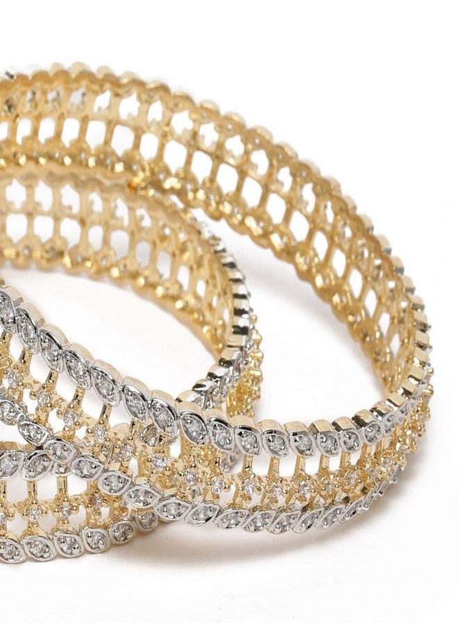 ACCESSHER Set Of 2 Gold-Plated White AD-Studded Handcrafted Bangles For Women & Girls - Image 3