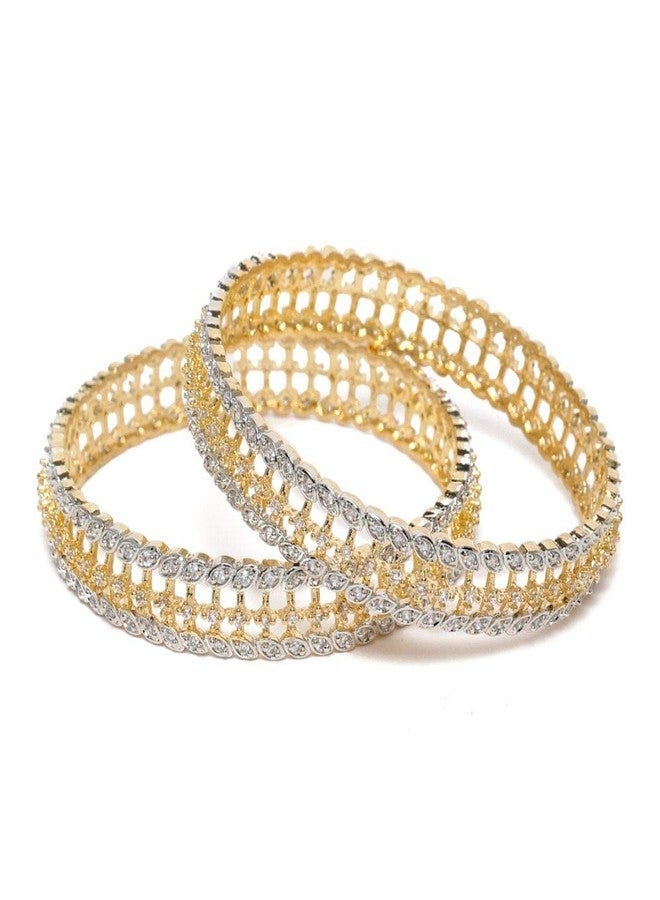 ACCESSHER Set Of 2 Gold-Plated White AD-Studded Handcrafted Bangles For Women & Girls - Image 2