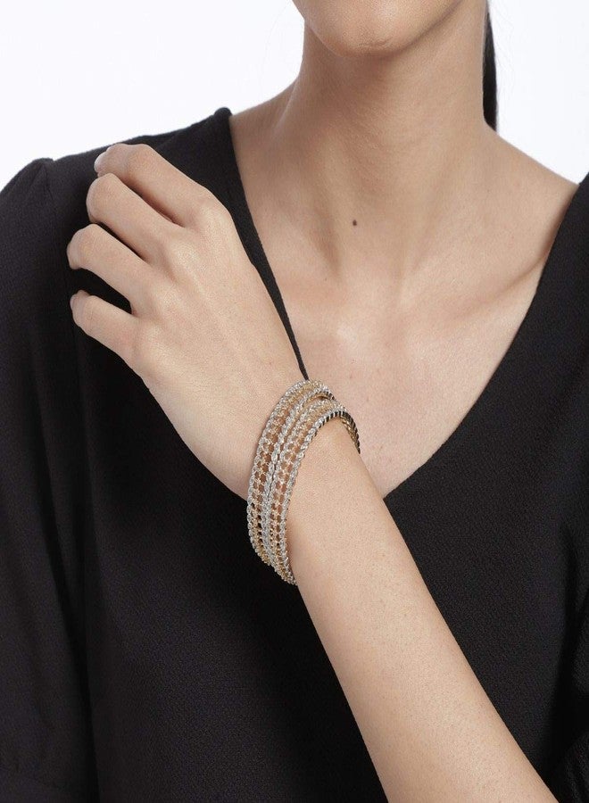 ACCESSHER Set Of 2 Gold-Plated White AD-Studded Handcrafted Bangles For Women & Girls - Image 5