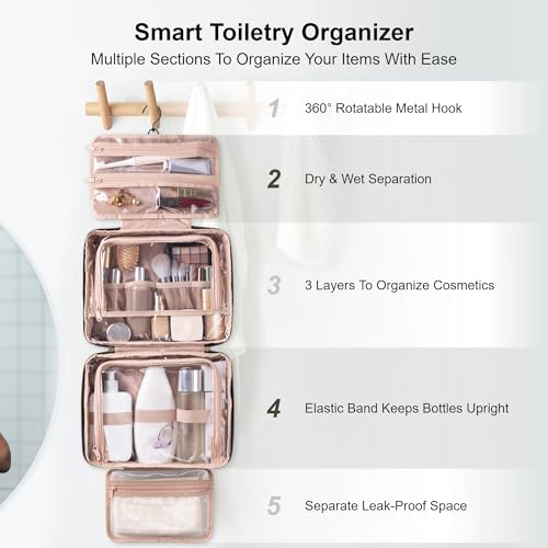 Everfun Hanging Travel Toiletry Bag for Women Traveling With Leakproof Compartment Makeup Cosmetic Organizer Dopp Kit Travel Accessories Essentials Must Have - Image 2