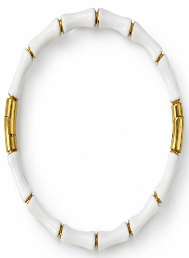SUPER SOFTENER White Bamboo Evil Eye Cuff Bracelet for Women | Gold Plated Stainless Steel Nazar Bangle | Waterproof & Anti-Tarnish | Stylish Gift for Women - Image 1