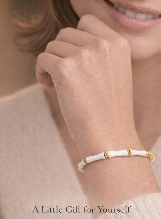 SUPER SOFTENER White Bamboo Evil Eye Cuff Bracelet for Women | Gold Plated Stainless Steel Nazar Bangle | Waterproof & Anti-Tarnish | Stylish Gift for Women - Image 2