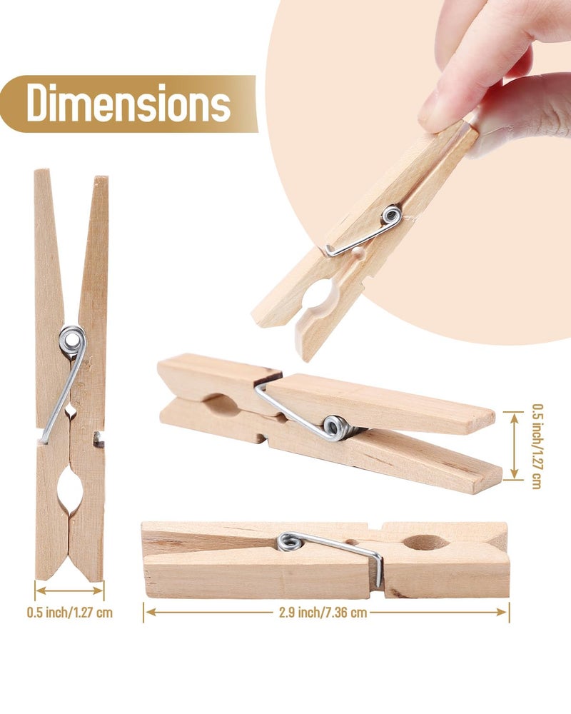 DUIJINYU 100 Pack Wooden Clothespins 2.9 Inch, Heavy-Duty Wood Rust-Resistant Clothes Pins, Solid Birch Clips for Laundry, Photo Wall Displays, Craft Projects & Classroom Decoration - Image 2