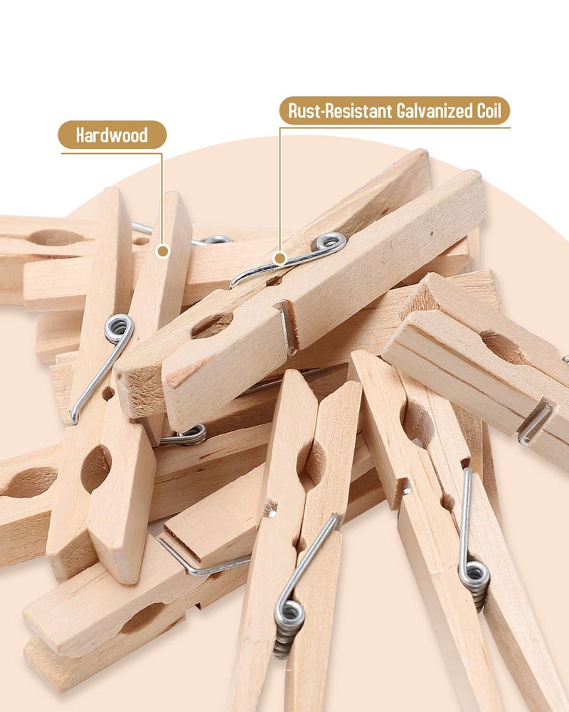 DUIJINYU 100 Pack Wooden Clothespins 2.9 Inch, Heavy-Duty Wood Rust-Resistant Clothes Pins, Solid Birch Clips for Laundry, Photo Wall Displays, Craft Projects & Classroom Decoration - Image 3