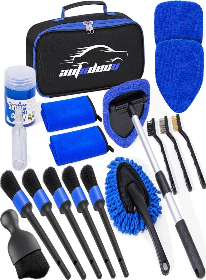 AUTODECO Windshield Cleaner Tool, 17Pcs Car Interior Detailing Kit, Detailing Brush, Towels, Duster, Car Cleaning Kit Interior for RVs, Truck, Trailer (Blue) - Image 1
