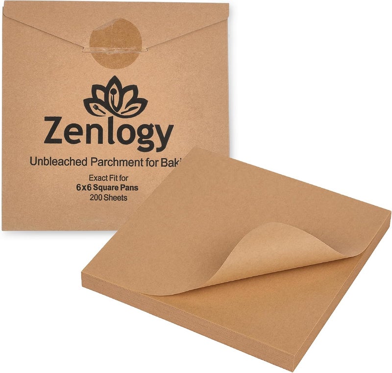 Zenlogy 6x6 Parchment Paper Squares (200 sheets) - Unbleached, Non-stick, Pre-cut Parchment Paper Ideal for Candy Wrappers, Dessert Paper Liners, Freezing and Storing, Separating, and Diamond Painting - Image 1