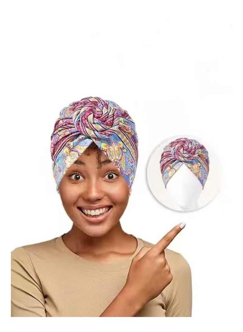 Captaintech Bohemia Oversized Sleep Cap, Non slip Turban Hat Shower Caps, Curly Hair Wraps Sleep Bonnet for All Length Thick Curly Hair (Colorful) - Image 1