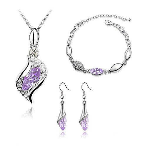 GracesDawn Graces Dawn Beautiful Cubic Zirconia with Platinum Plated Chain 18" Angel Elf Pendant Mosaic Crystal Necklace, Earrings, Bracelet Set (Light Purple) - Image 5