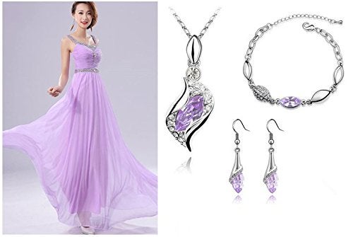 GracesDawn Graces Dawn Beautiful Cubic Zirconia with Platinum Plated Chain 18" Angel Elf Pendant Mosaic Crystal Necklace, Earrings, Bracelet Set (Light Purple) - Image 2