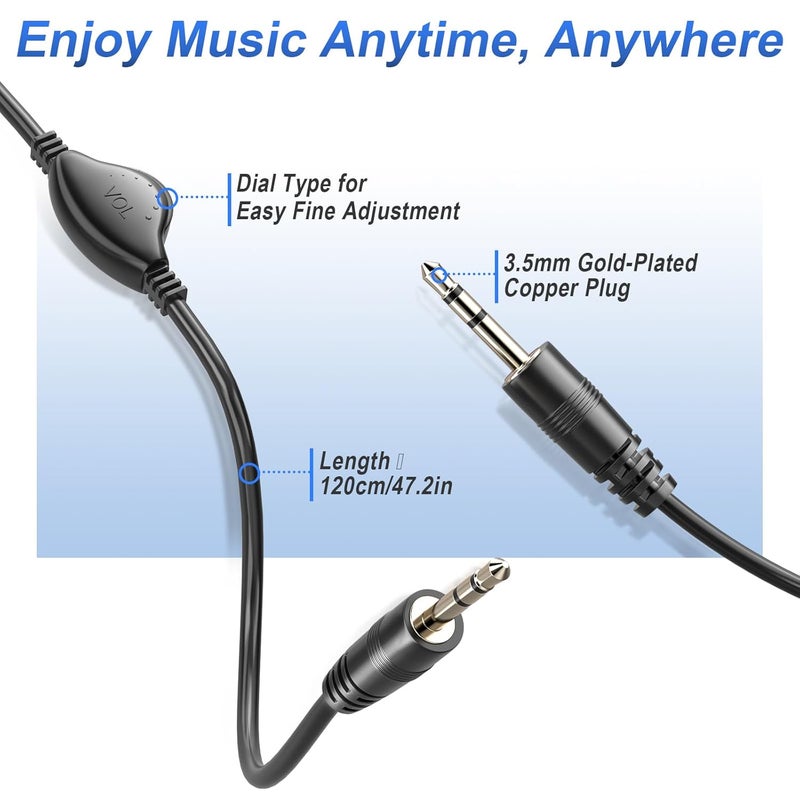 PChero 3.5mm Aux Cable with Volume Control, 4ft/1.2M TRS Auxiliary Audio Cable Male to Male Cord for Headphone Smartphone Car Home Stereos Speaker - Image 4